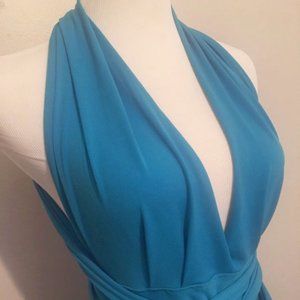 Wrap bodice dress sz Small turquoise blue